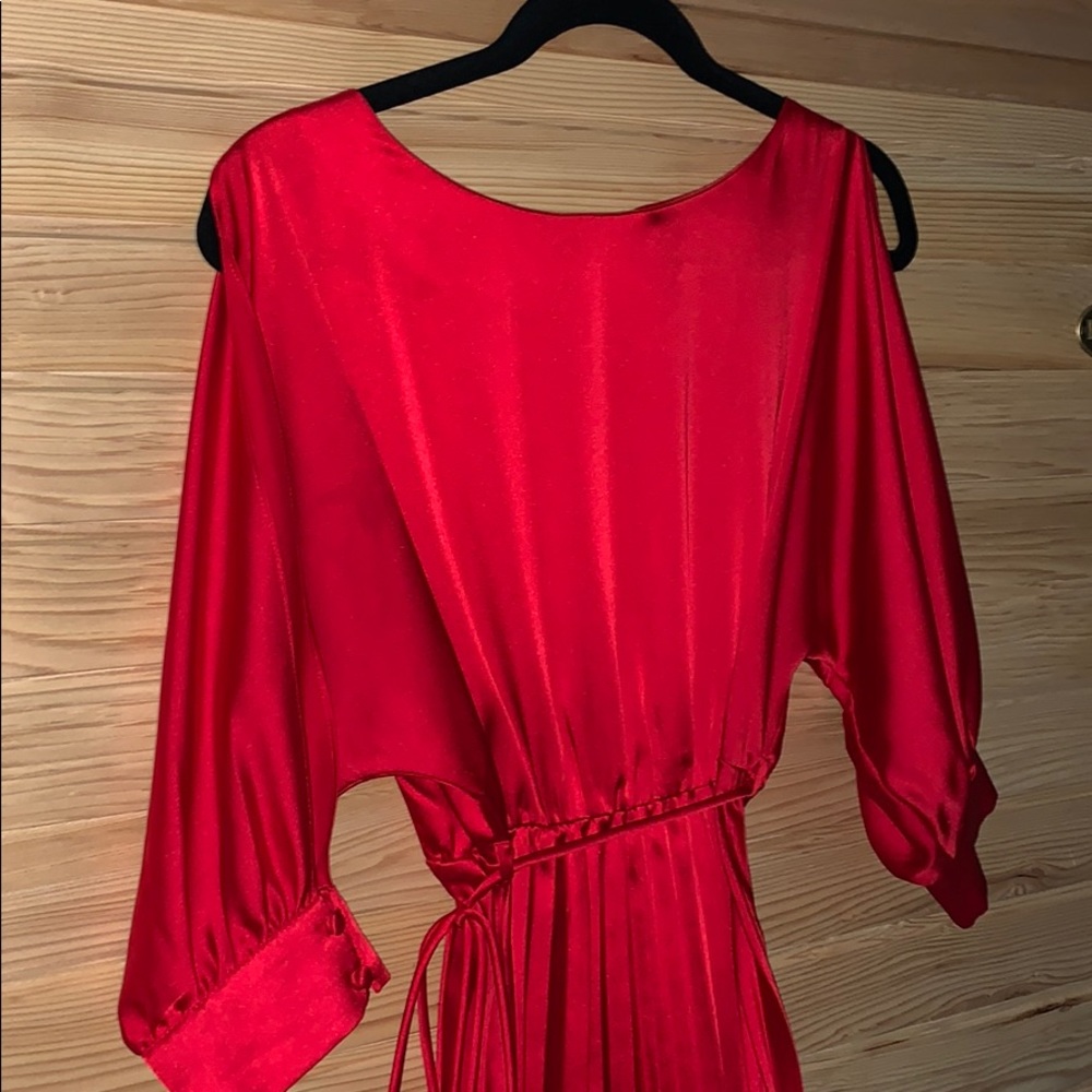 Red Satin Dress with Cap/Open Sleeve